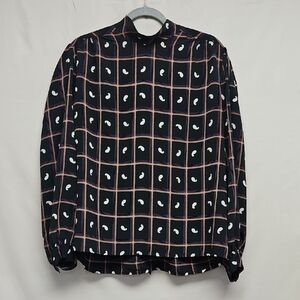 Vintage 80s Lloyd Williams Paisley Windowpane Mock Neck Blouse - Size 4